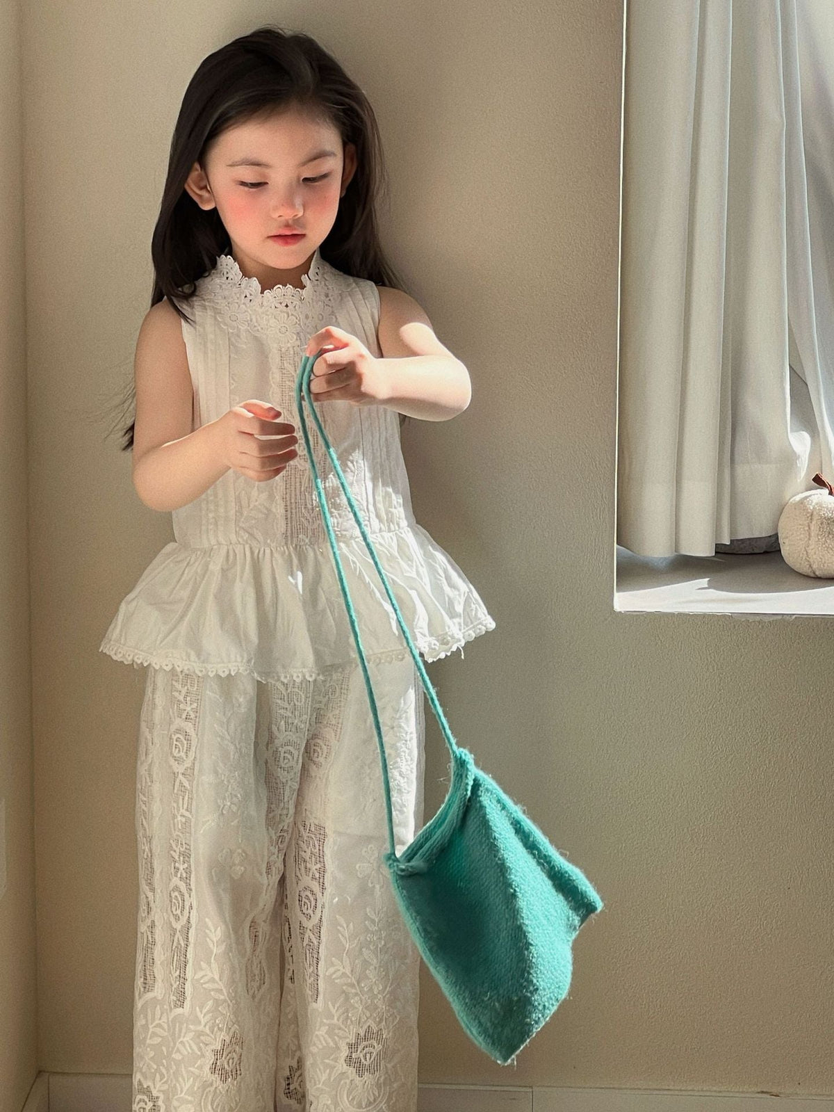 Girls Lace Stand Collar Set Wide Leg Pants Summer – Summer Kids Fashion Nepal | Tudoholic
