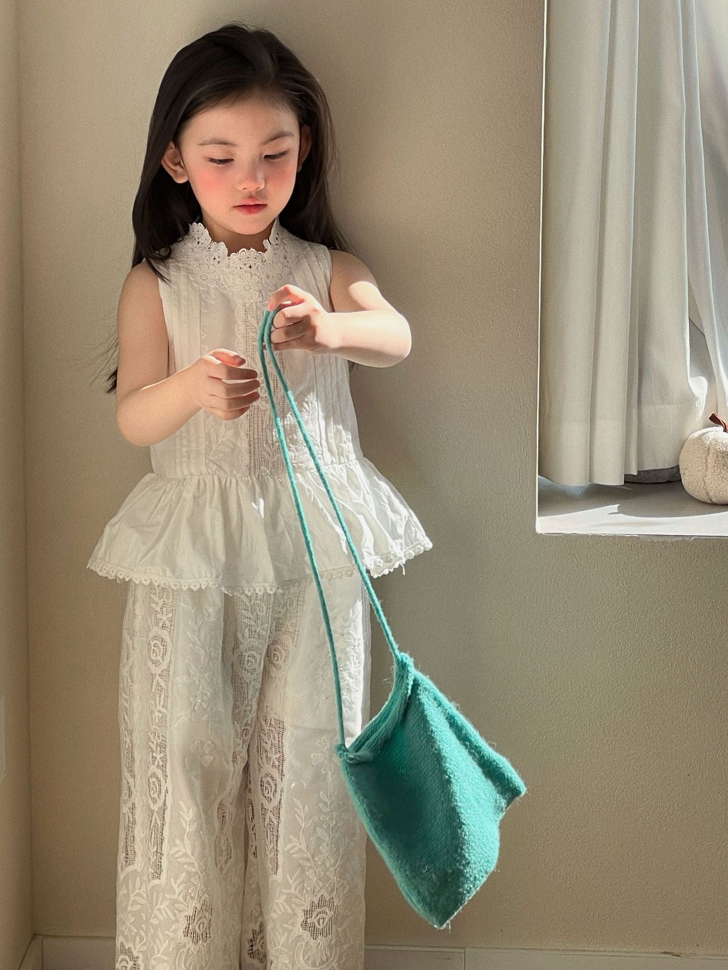 Girls Lace Stand Collar Set Wide Leg Pants Summer – Summer Kids Fashion Nepal | Tudoholic