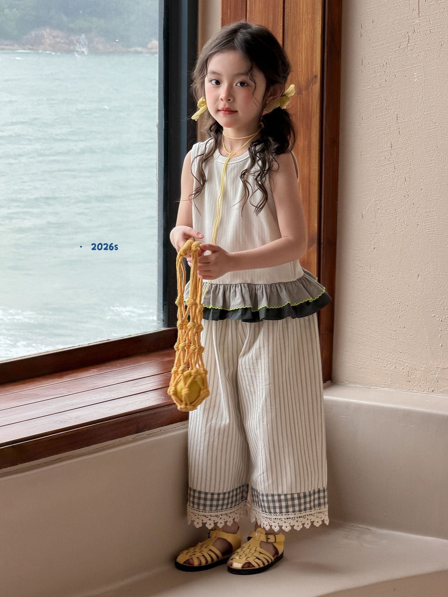 2026 Summer New Girls' Korean Style Loose Thin Sleeveless Clothes Sling Wide Leg Pants Suit Two-Piece Suit – Summer Kids F...