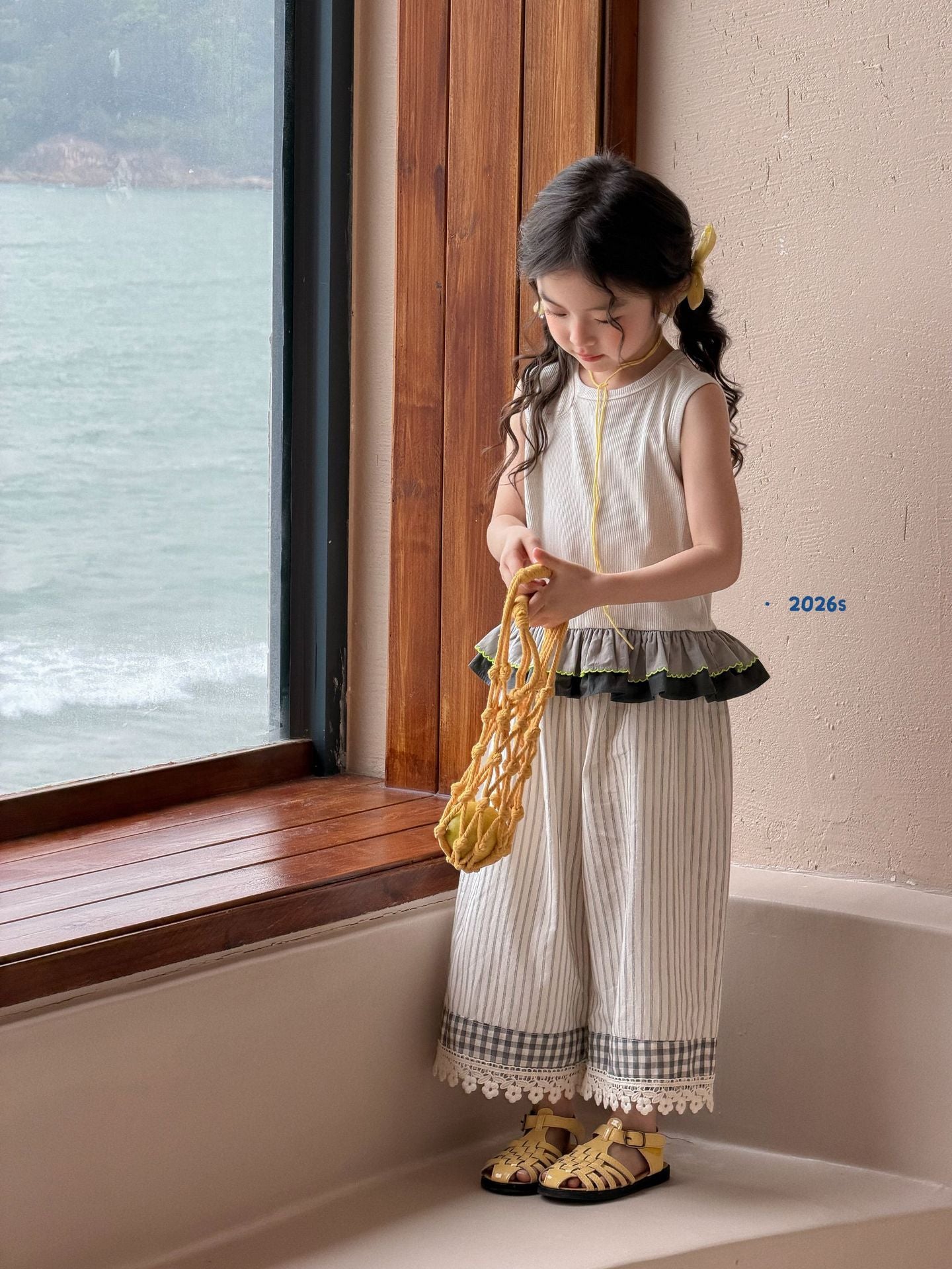 2026 Summer New Girls' Korean Style Loose Thin Sleeveless Clothes Sling Wide Leg Pants Suit Two-Piece Suit – Summer Kids F...