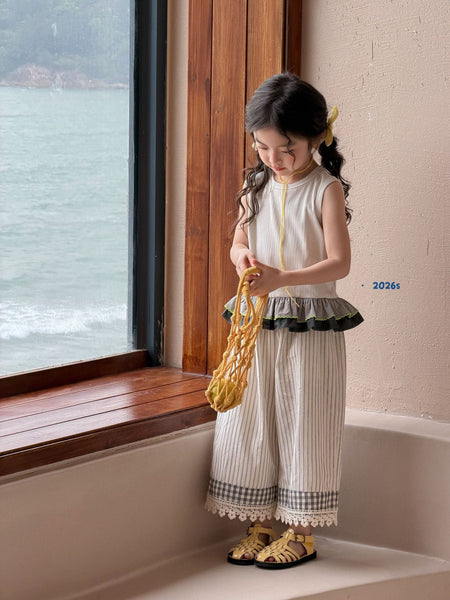 2026 Summer New Girls' Korean Style Loose Thin Sleeveless Clothes Sling Wide Leg Pants Suit Two-Piece Suit – Summer Kids F...