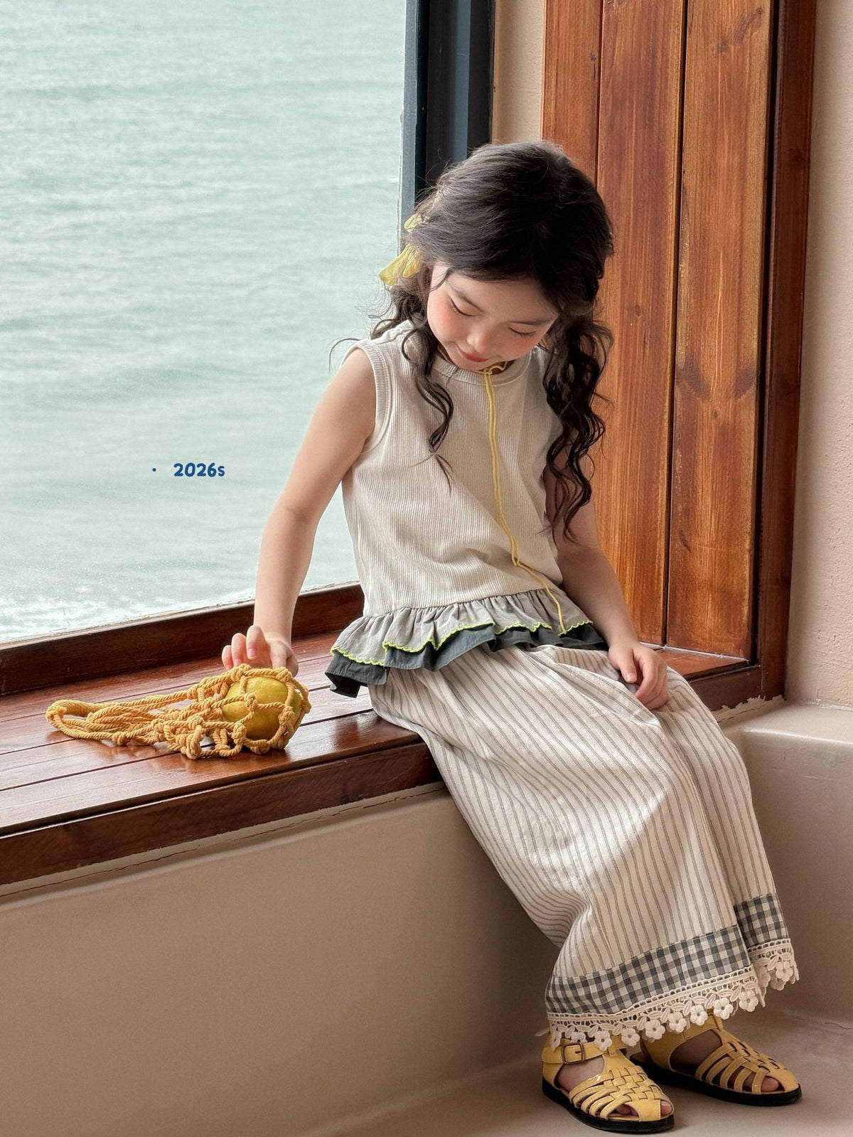2026 Summer New Girls' Korean Style Loose Thin Sleeveless Clothes Sling Wide Leg Pants Suit Two-Piece Suit – Summer Kids F...
