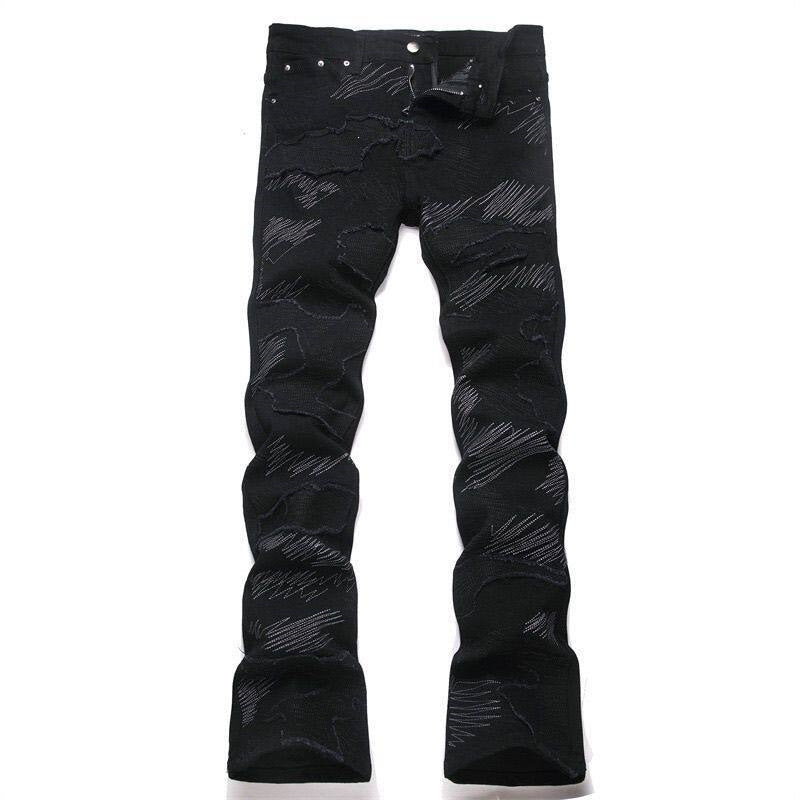 Men’s Ripped Patch Embroidered Skinny Jeans