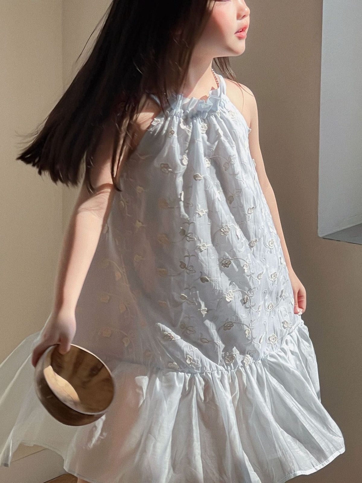 Girls White Jacquard Suspender Dress Summer 2026 – Summer Kids Fashion Nepal | Tudoholic