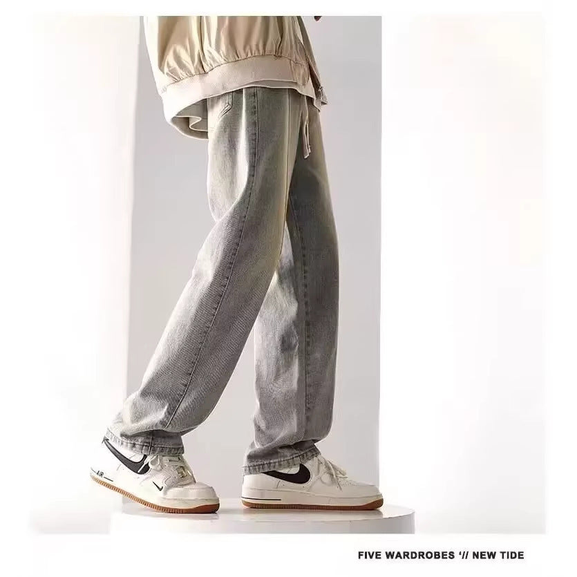 Men’s Washed Draping Wide-Leg Retro Jeans