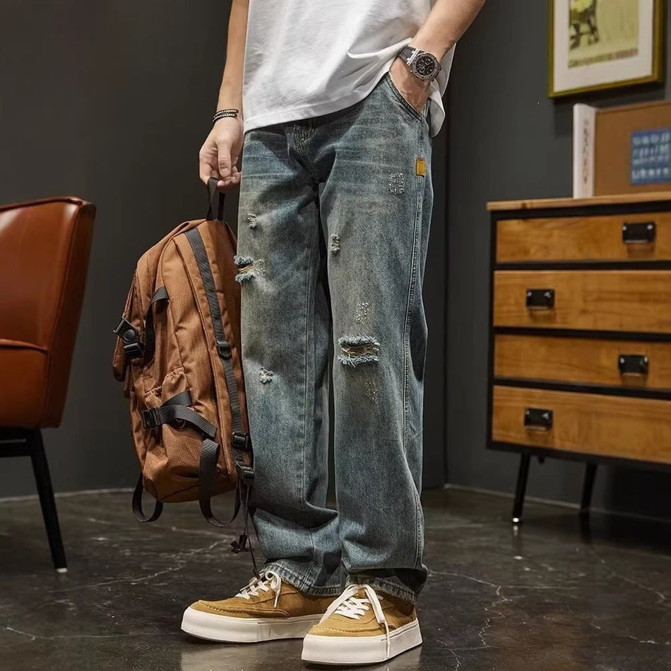 Men’s Vintage Washed Wide-Leg Daddy Jeans