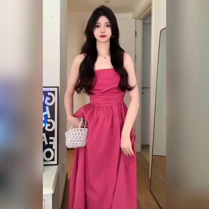 Rose Red Spaghetti Strap Summer Maxi Dress Women
