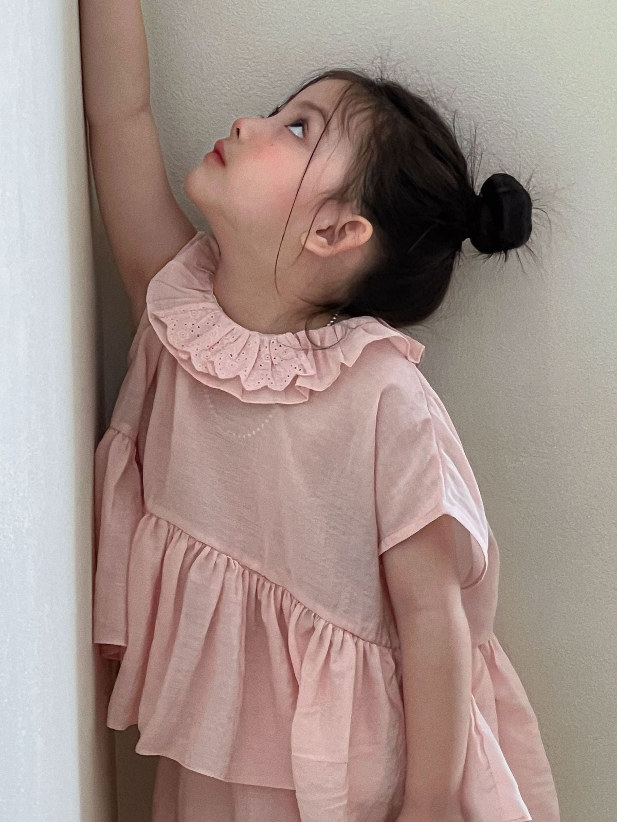 2026 Summer New Children's Clothing Korean Style Girls' Pink Lace Collar Doll Shirt Suit Children's Mosquito-Proof Pants S...