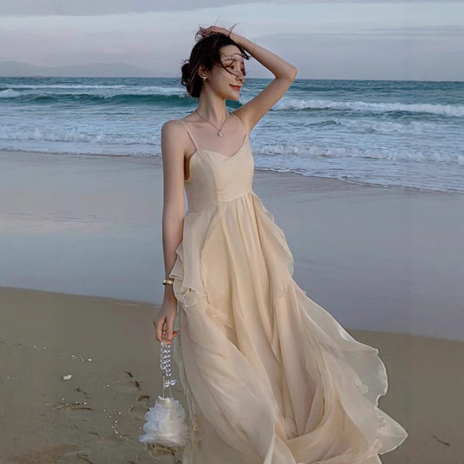 Mori Fairy Sling Ruffle Beach Dress for Women Summer