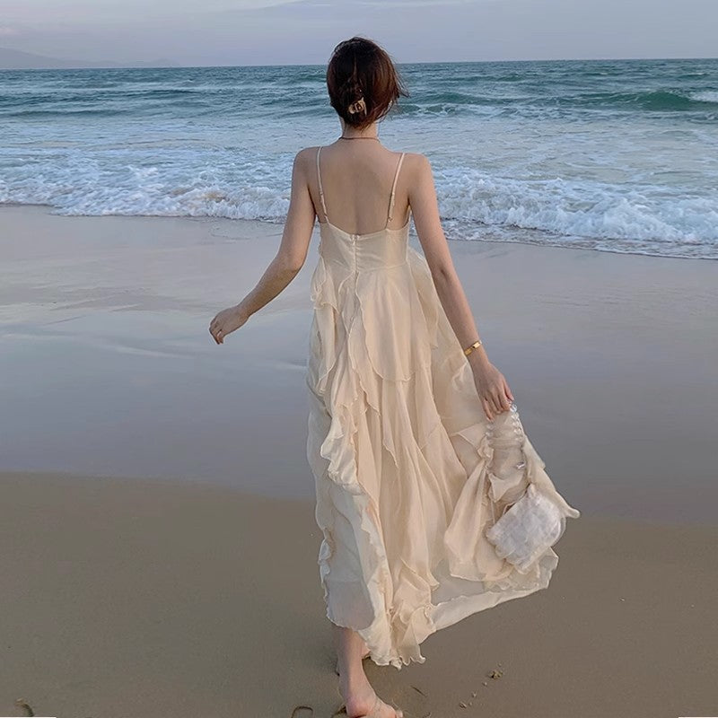 Mori Fairy Sling Ruffle Beach Dress for Women Summer