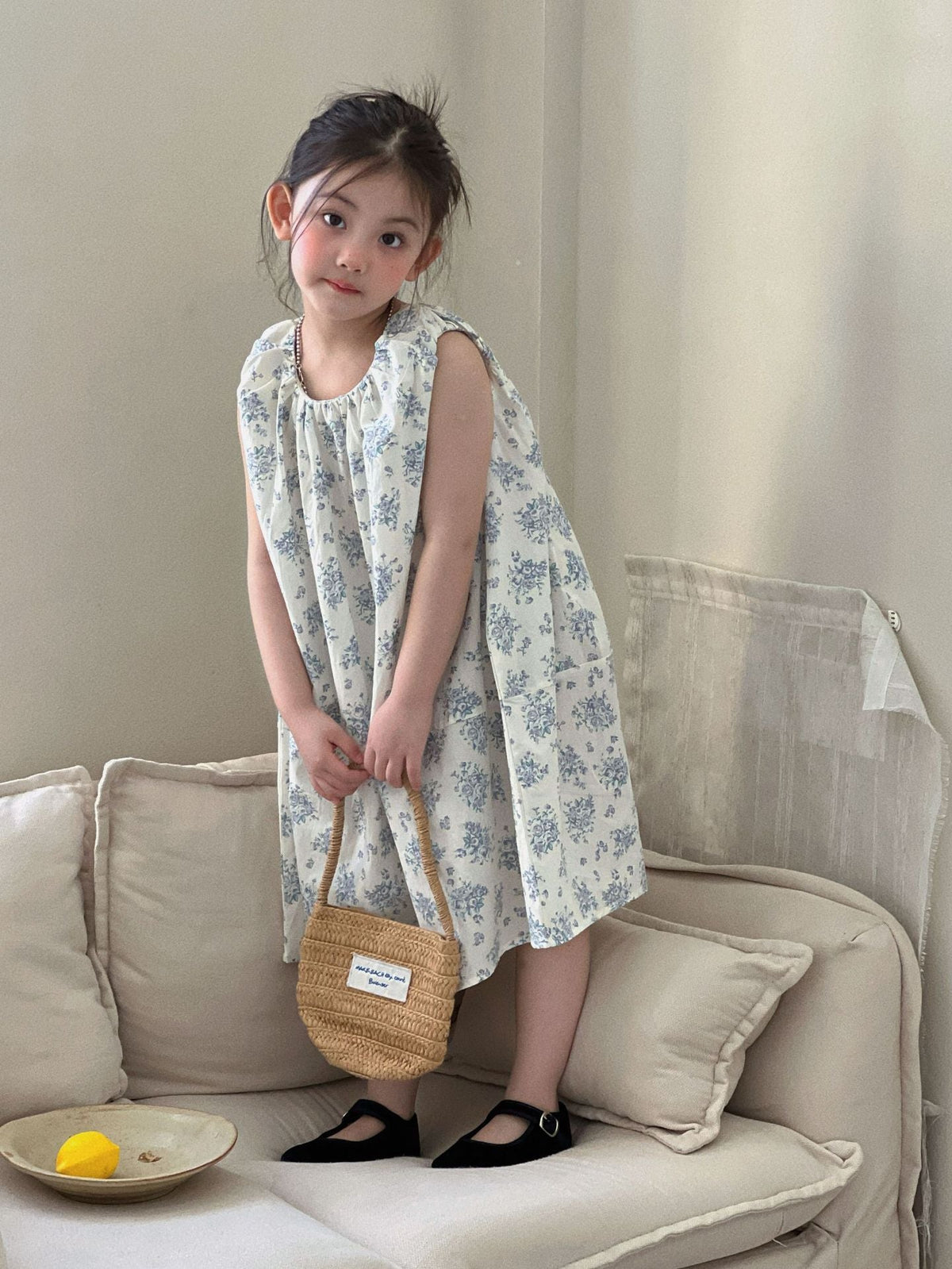 Girls Blue Floral Sleeveless Midi Dress Summer 2026 – Summer Kids Fashion Nepal | Tudoholic