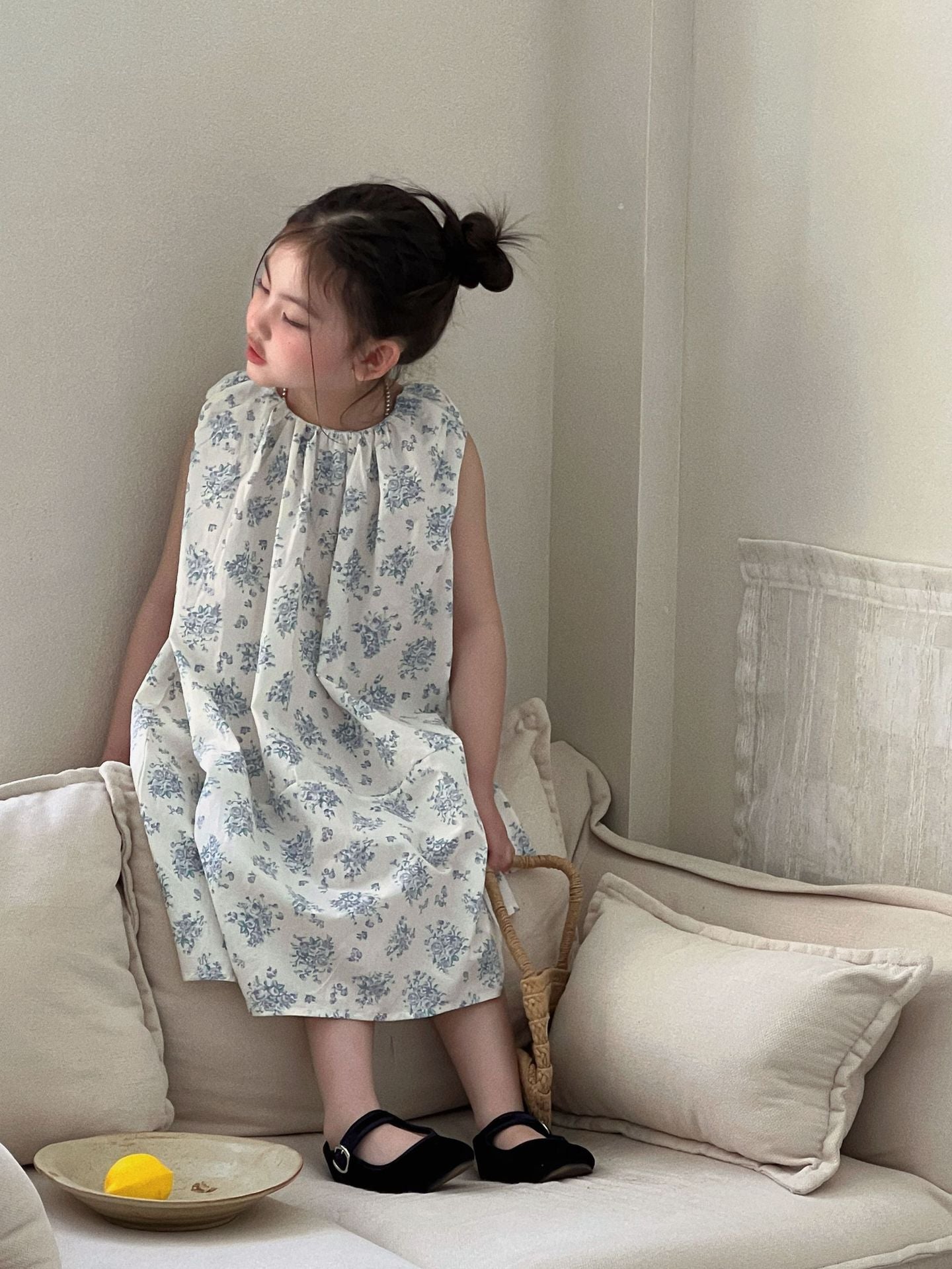 Girls Blue Floral Sleeveless Midi Dress Summer 2026 – Summer Kids Fashion Nepal | Tudoholic