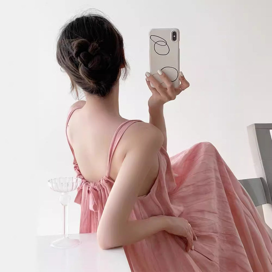 Pink Suspender Swing Maxi Dress for Women Summer
