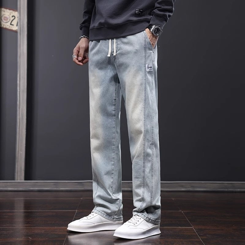 Men’s Distressed Nostalgic Wide-Leg Jeans
