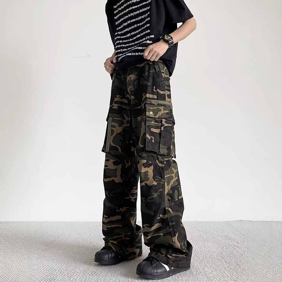 Men’s Camouflage Wide-Leg Cargo Overalls