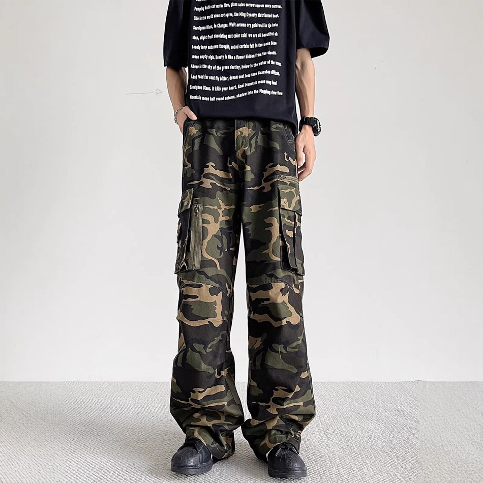Men’s Camouflage Wide-Leg Cargo Overalls