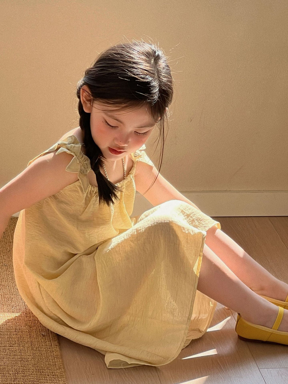 Girls Yellow Beach Suspender Dress Summer 2026 – Summer Kids Fashion Nepal | Tudoholic