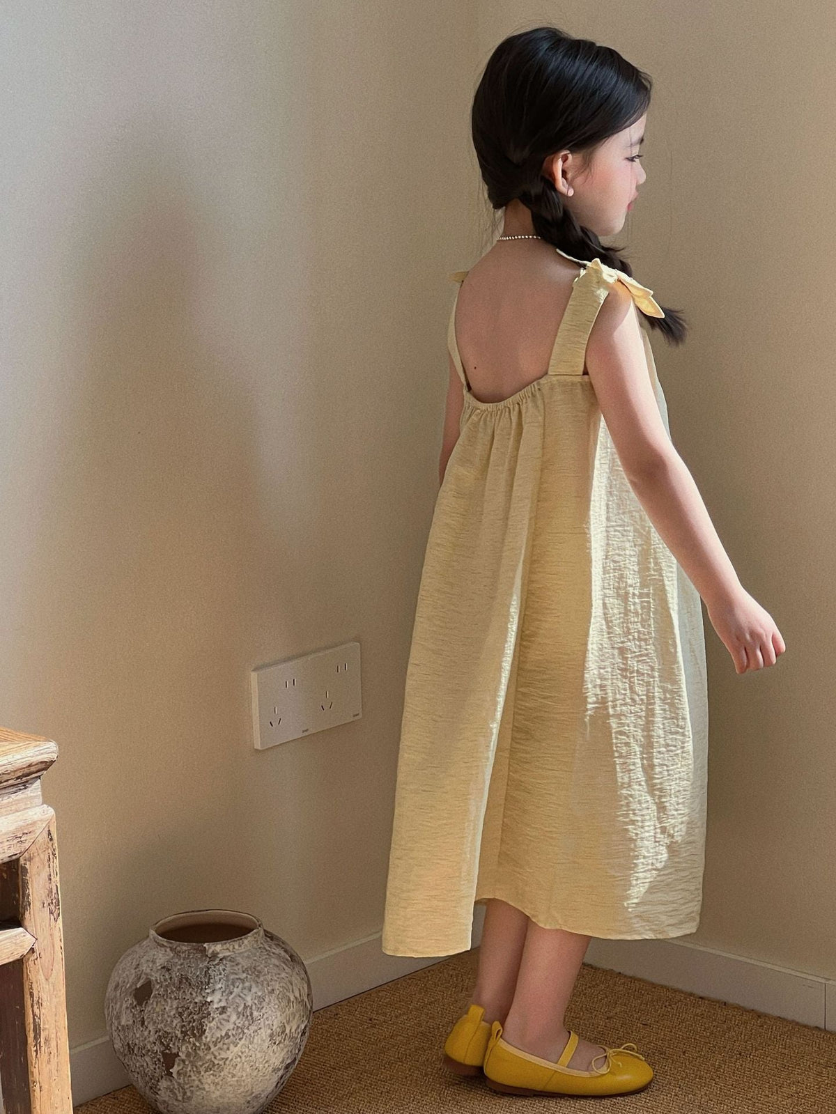 Girls Yellow Beach Suspender Dress Summer 2026 – Summer Kids Fashion Nepal | Tudoholic