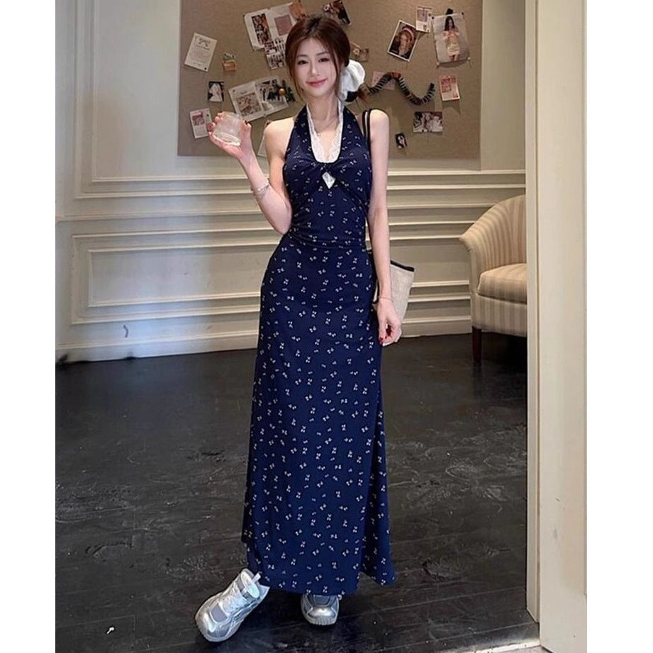 Twisted Lace Halter Floral Beach Dress Women Summer