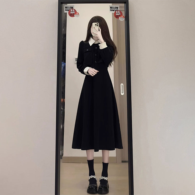 Contrasting Lapel Faux Two-Piece Dress for Women