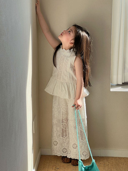 Girls Lace Stand Collar Set Wide Leg Pants 2026 – Kids Fashion Nepal | Tudoholic