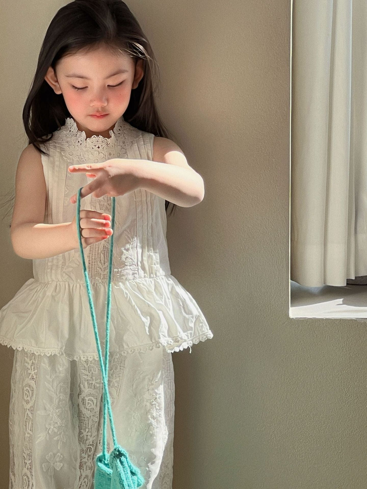 Girls Lace Stand Collar Set Wide Leg Pants 2026 – Kids Fashion Nepal | Tudoholic