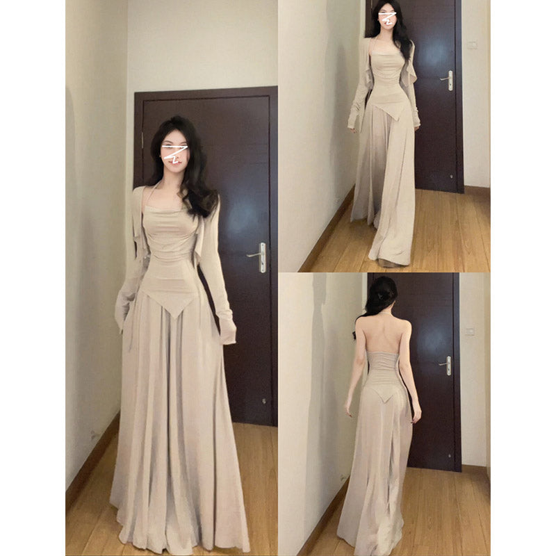 Korean Lazy Style Elegant Long Dress Set Women