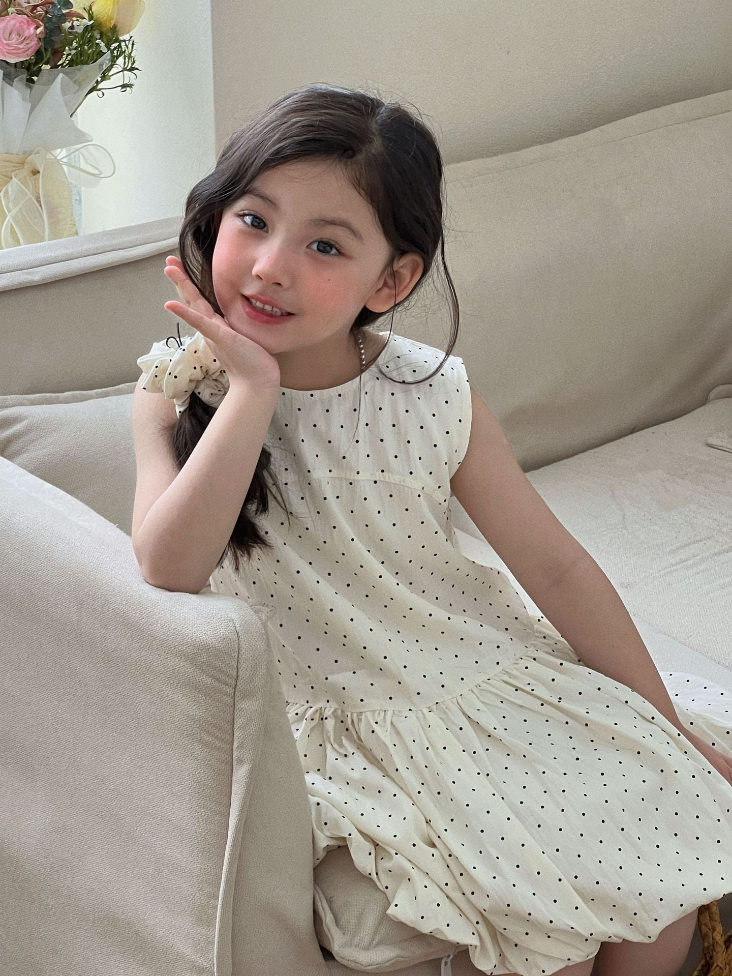 Girls Mori Polka Dot Strap A-Line Dress 2026 Summer – Summer Kids Fashion Nepal | Tudoholic