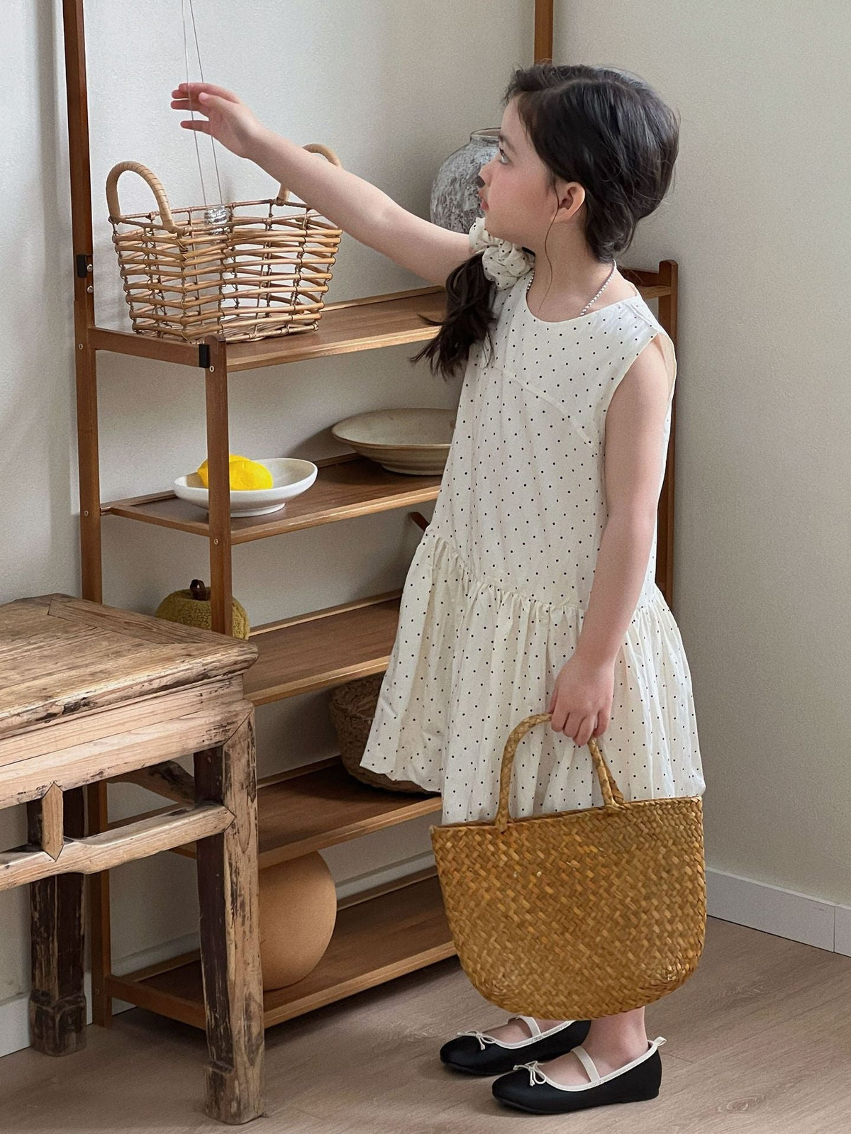 Girls Mori Polka Dot Strap A-Line Dress 2026 Summer – Summer Kids Fashion Nepal | Tudoholic