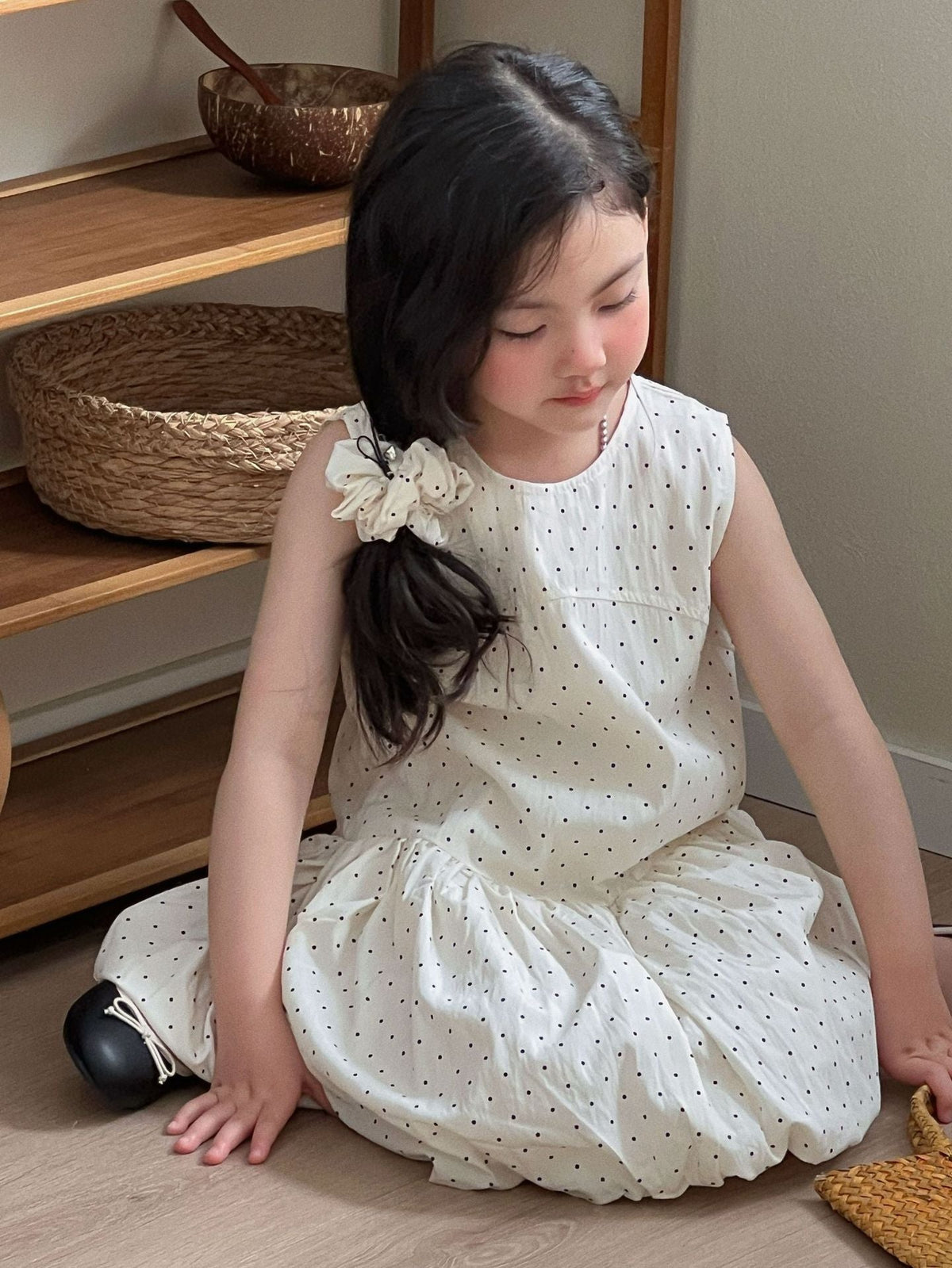 Girls Mori Polka Dot Strap A-Line Dress 2026 Summer – Summer Kids Fashion Nepal | Tudoholic