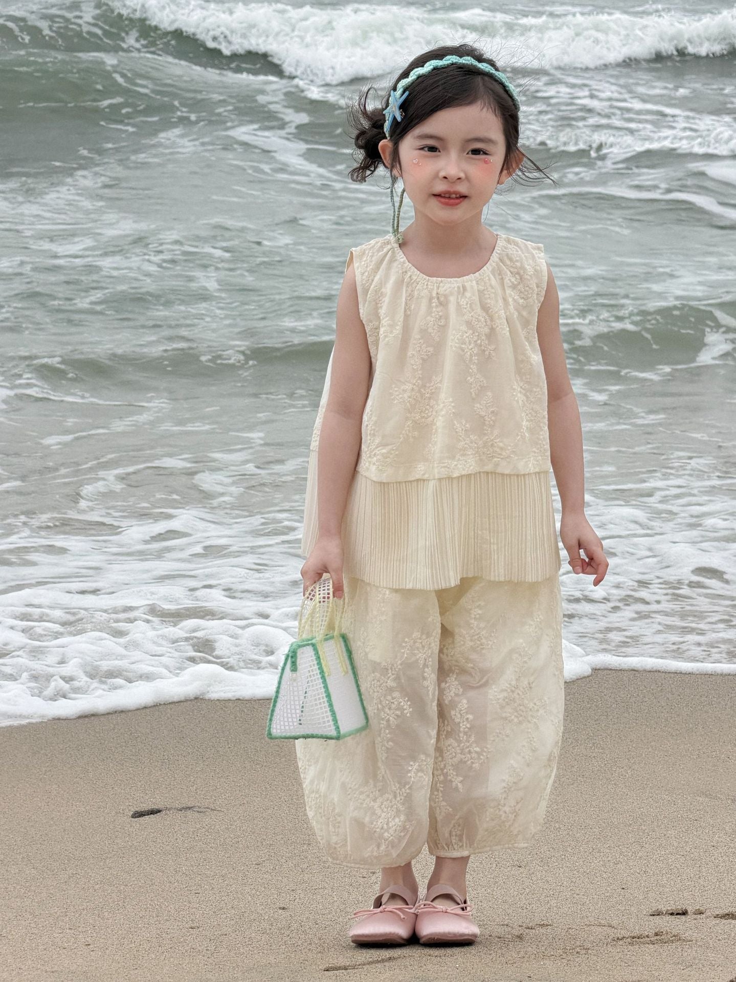 Girls Lace Embroidery Vest Pants Set Summer 2026 – Summer Kids Fashion Nepal | Tudoholic