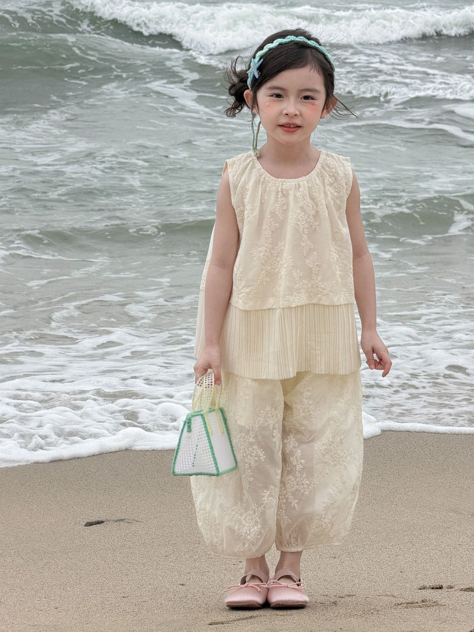 Girls Lace Embroidery Vest Pants Set Summer 2026 – Summer Kids Fashion Nepal | Tudoholic