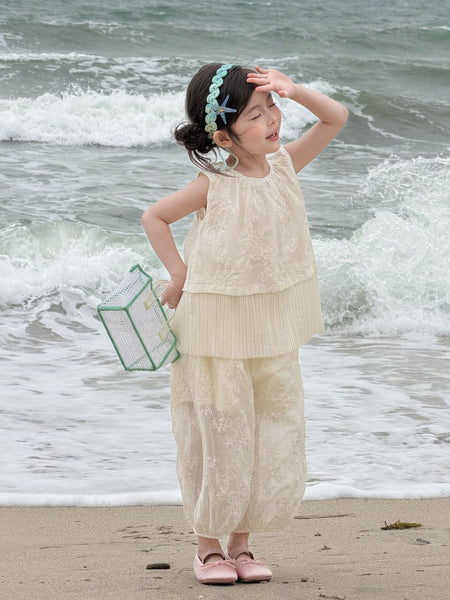 Girls Lace Embroidery Vest Pants Set Summer 2026 – Summer Kids Fashion Nepal | Tudoholic