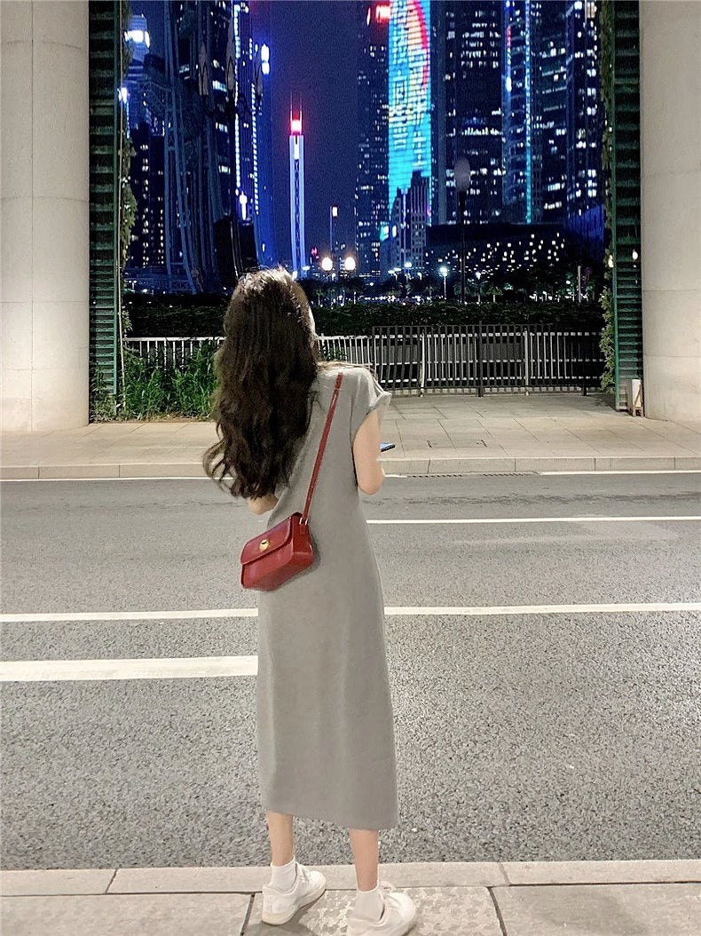 Gray Split T-Shirt Dress Women Summer 2026