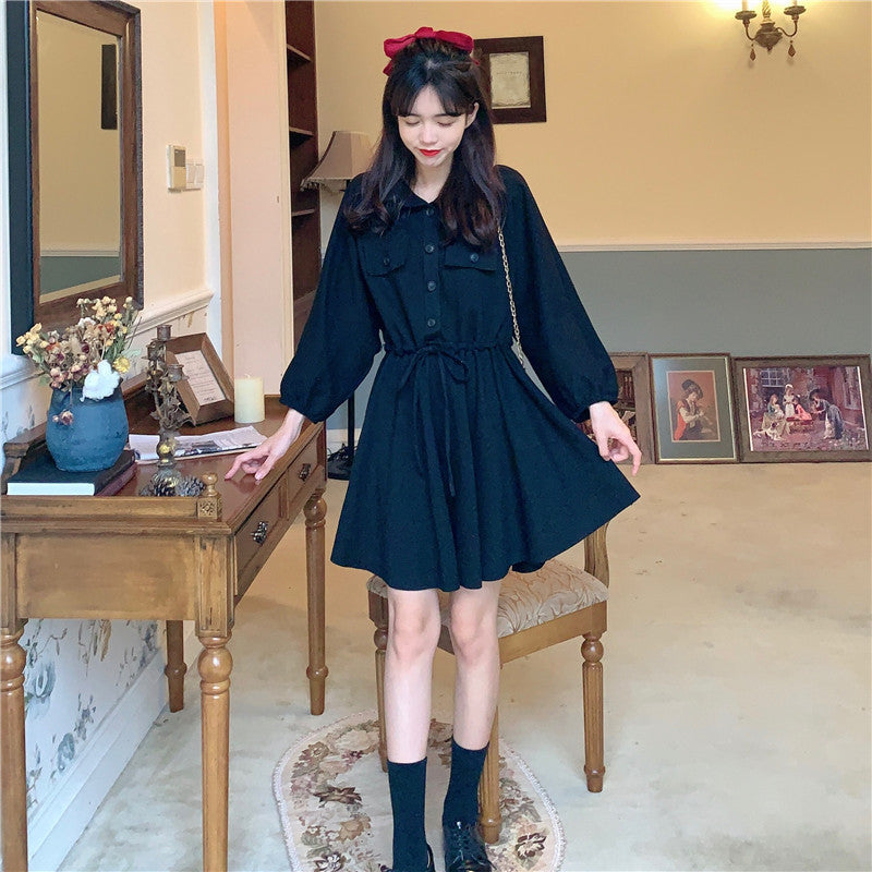 Korean Polo Collar A-Line Dress Women Autumn 2024