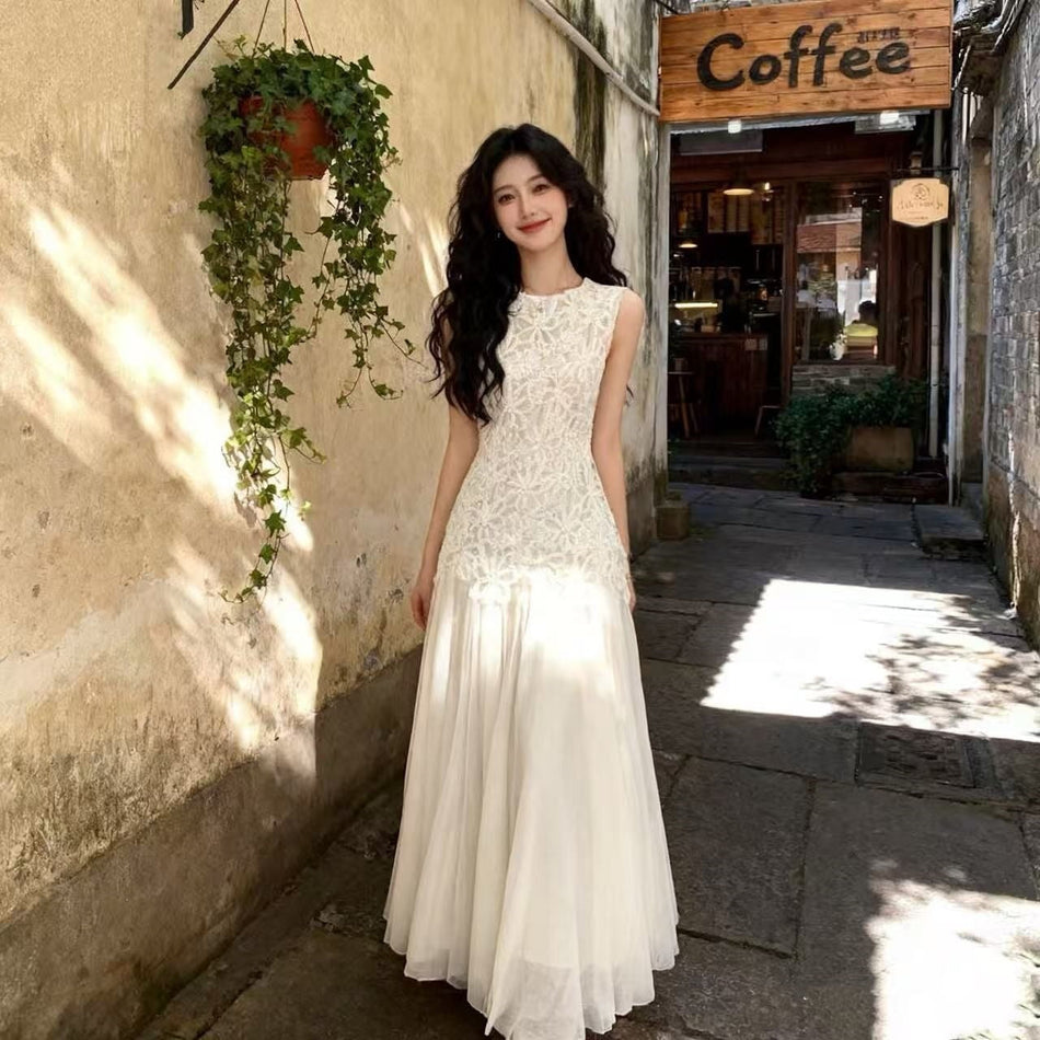 Apricot Lace Sleeveless Slim Dress Women 2026 Summer