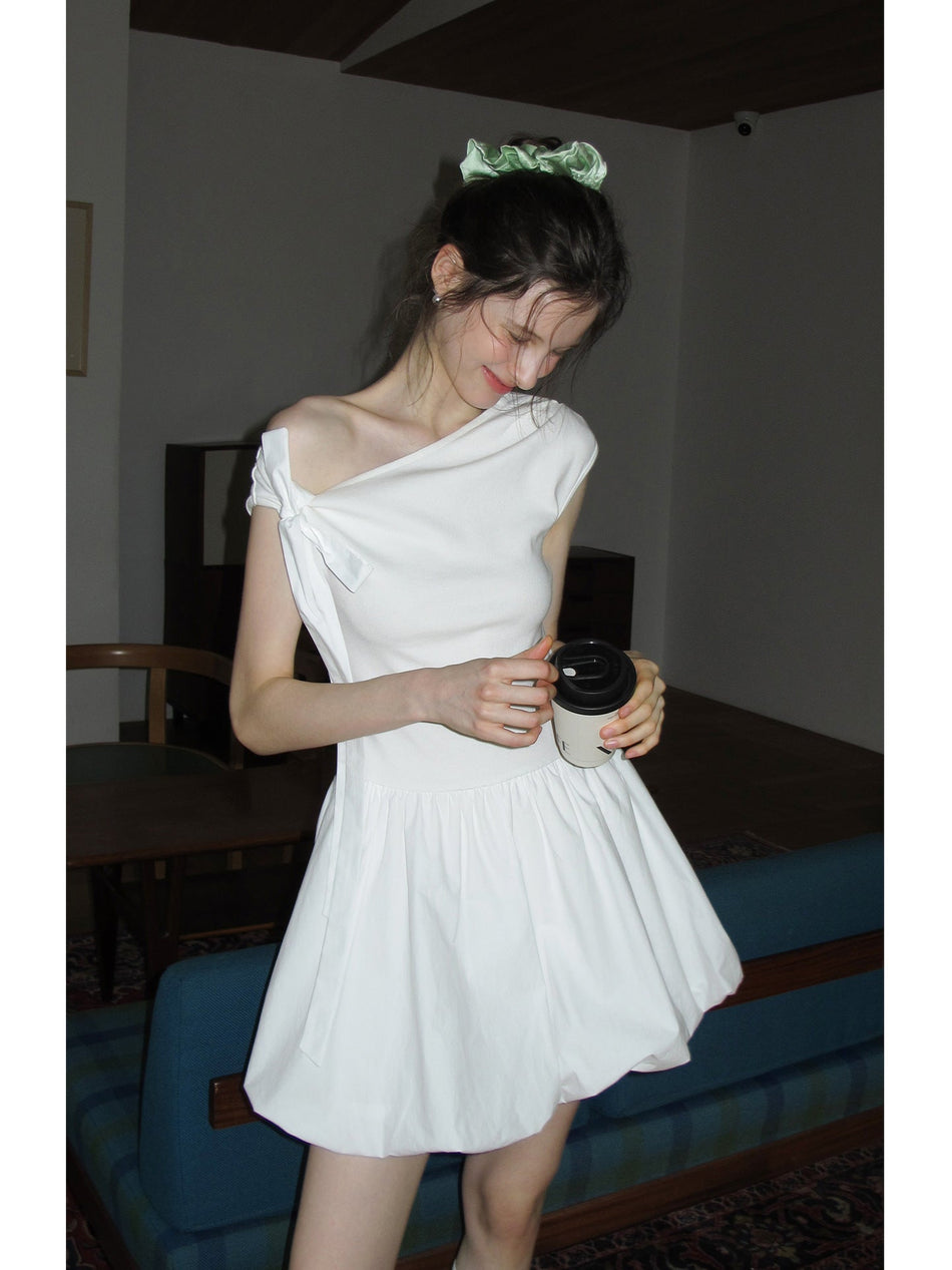 White Lace-Up A-Line Flower Dress Women Summer