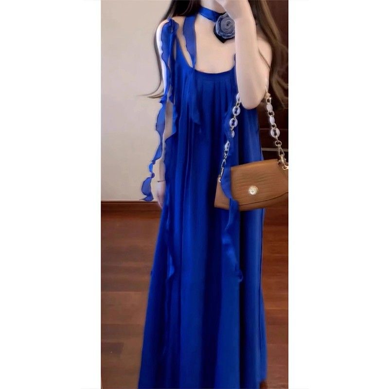 Blue Strap Fairy Beach Dress Women Summer 2026