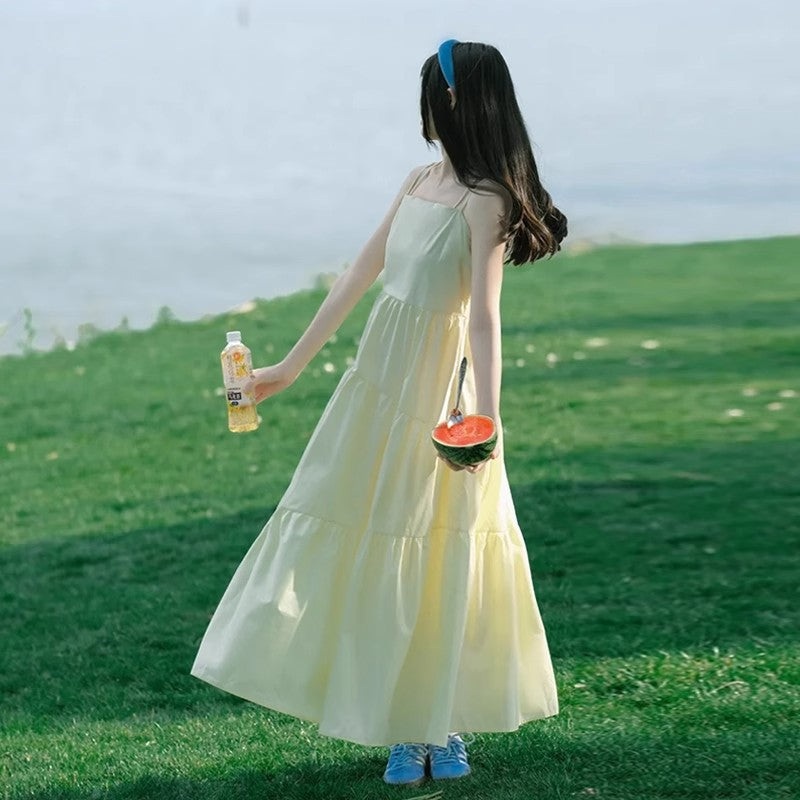 Yellow Suspender Fairy Maxi Dress Women Summer