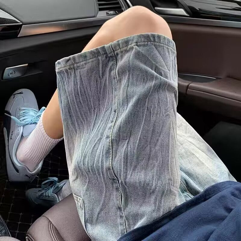 Men’s Lightning Pattern Wide-Leg Denim Shorts