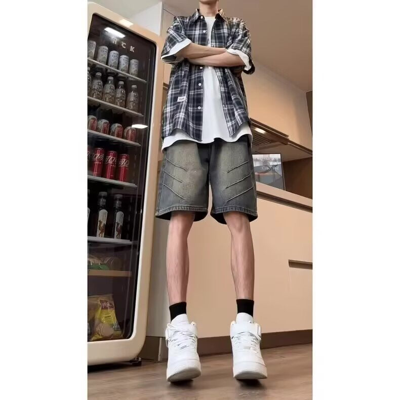 Men’s Vintage Washed Denim Belt Shorts