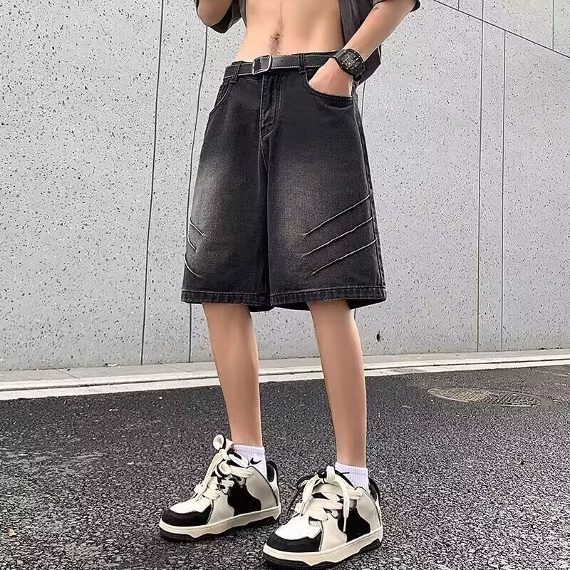 Men’s American Retro Wide-Leg Denim Shorts