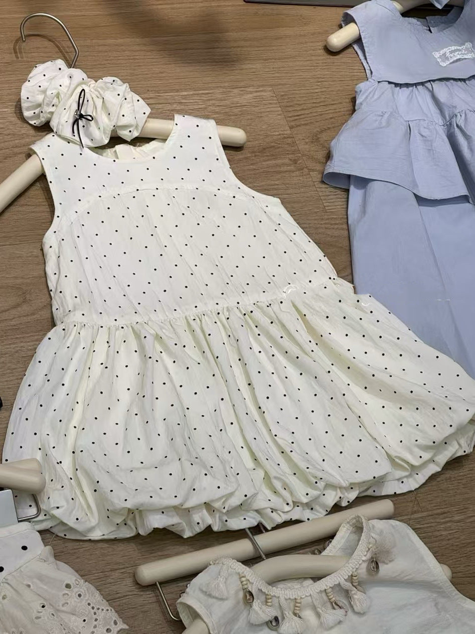 Girls Polka Dot Suspender A-Line Dress Summer 2026 – Summer Kids Fashion Nepal | Tudoholic