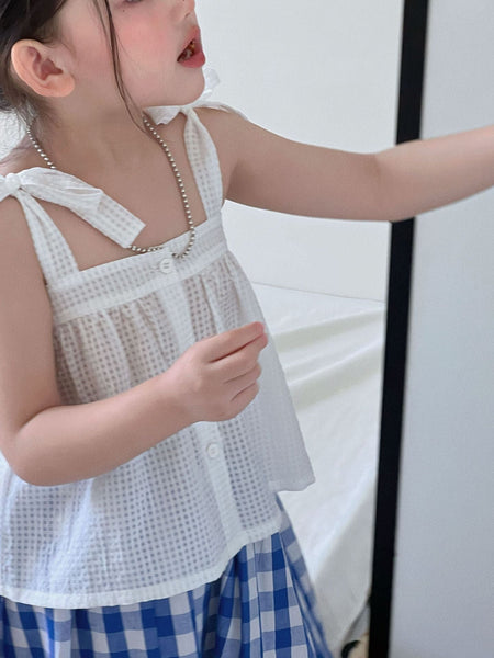 Girls Mori Style Blue Plaid Vest Set 2026 Summer – Summer Kids Fashion Nepal | Tudoholic