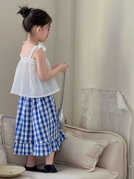 Girls Mori Style Blue Plaid Vest Set 2026 Summer – Summer Kids Fashion Nepal | Tudoholic