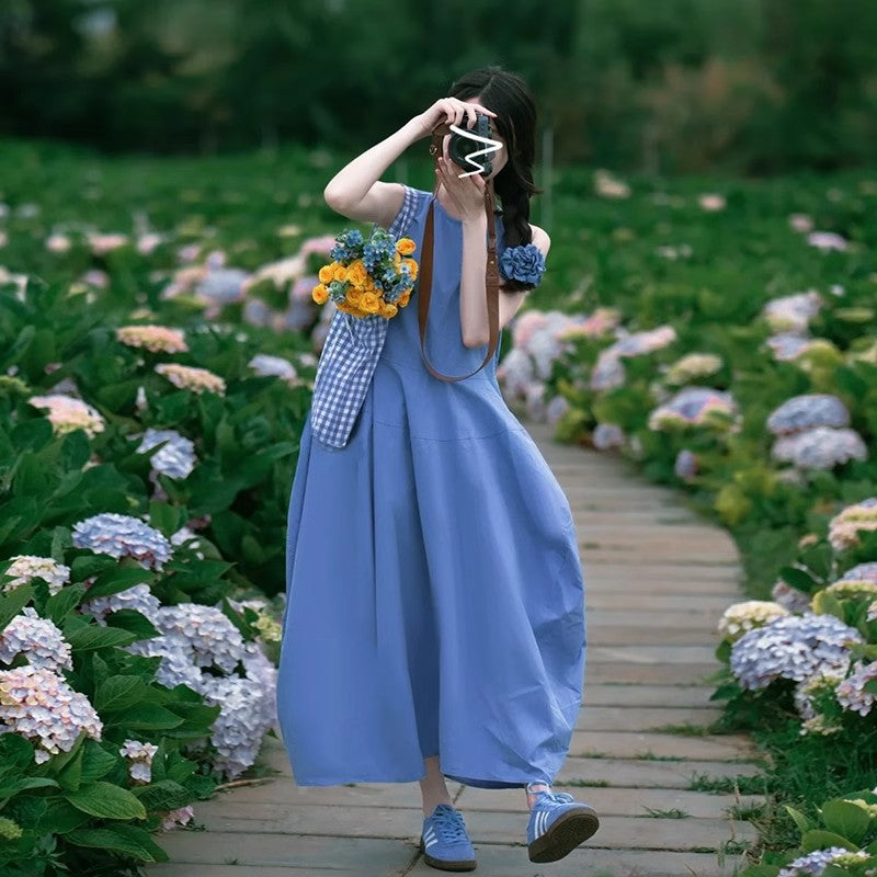 Korean Sleeveless Loose Long Dress Women Summer