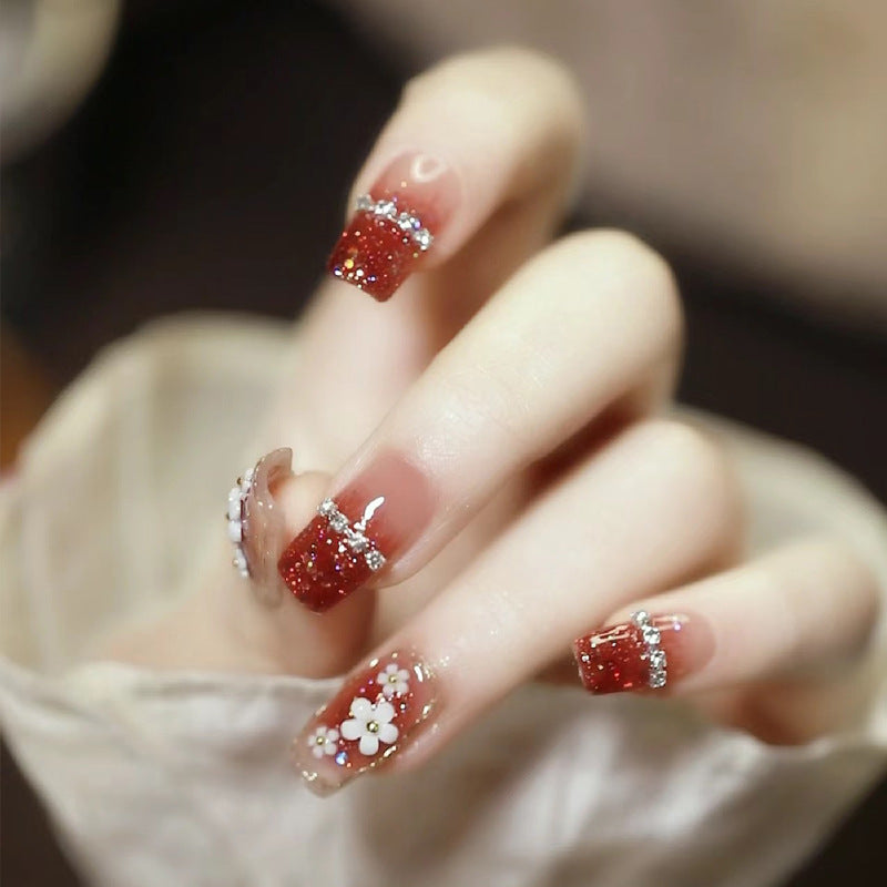 Cherry Red Glitter Press-On Nail Set