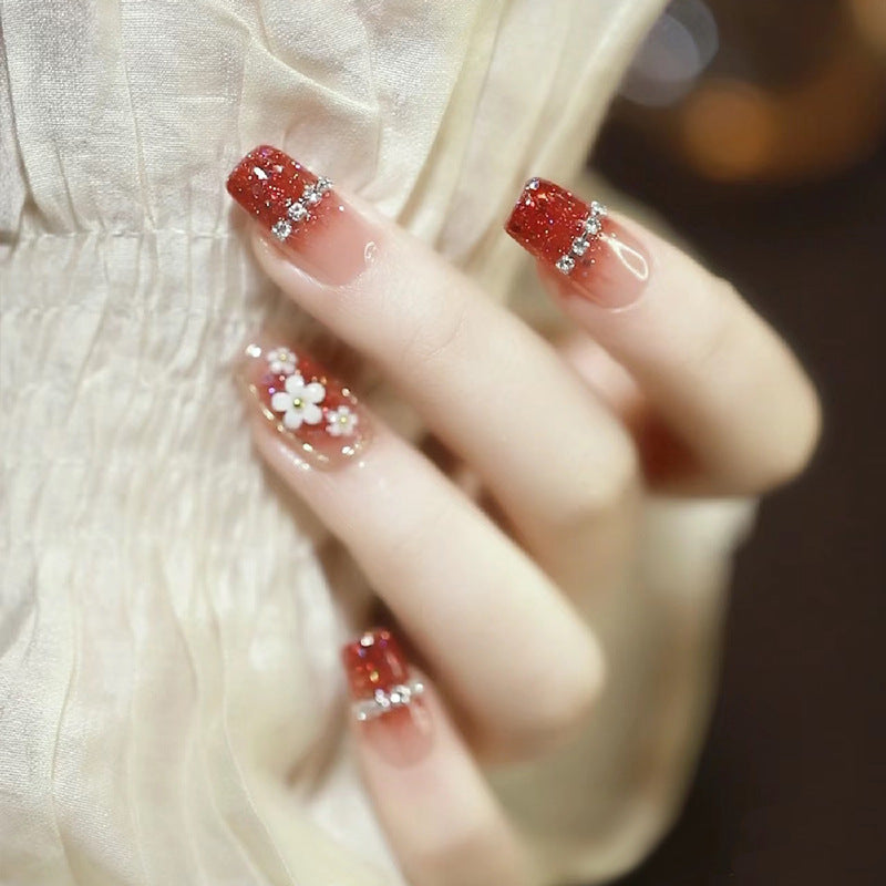 Cherry Red Glitter Press-On Nail Set