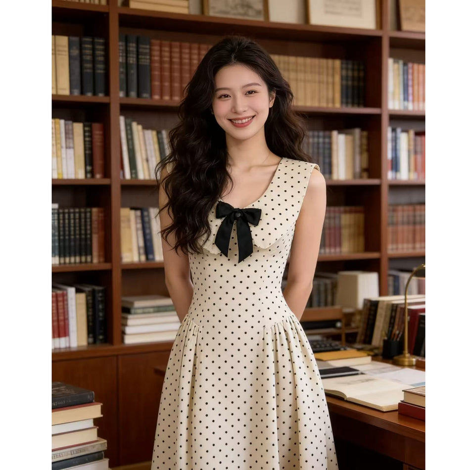 Hong Kong Polka Dot Bow Elegant Summer Long Dress 2026