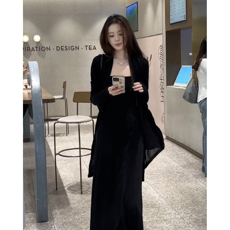 French Ice Silk Cape Skirt Set Elegant Autumn Outfit